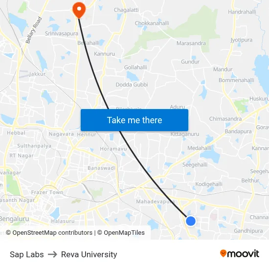Sap Labs to Reva University map