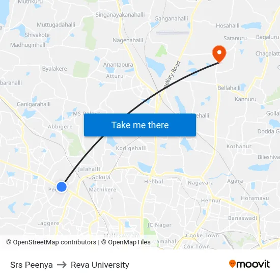 Srs Peenya to Reva University map