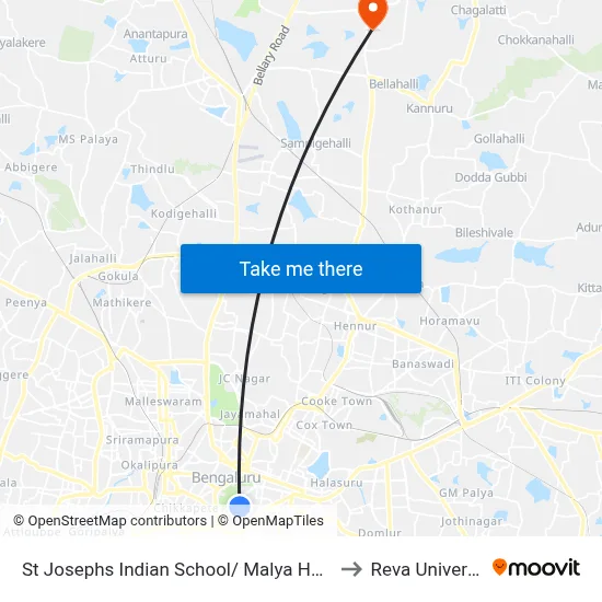 St Josephs Indian School/ Malya Hospital to Reva University map