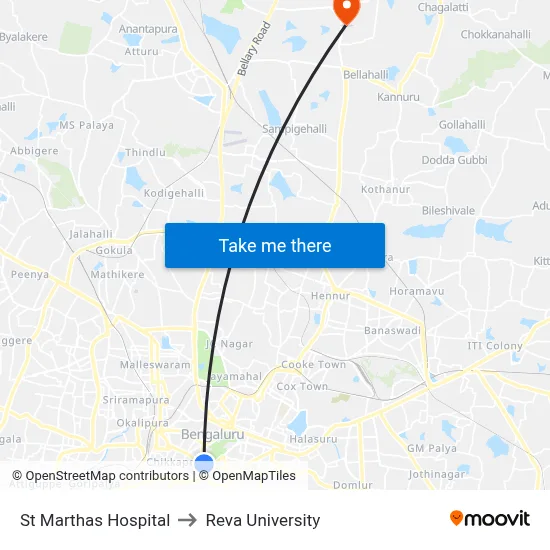St Marthas Hospital to Reva University map