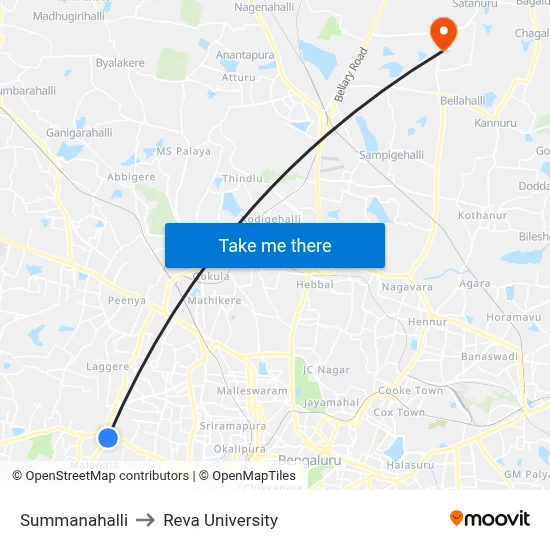 Summanahalli to Reva University map