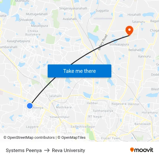 Systems Peenya to Reva University map