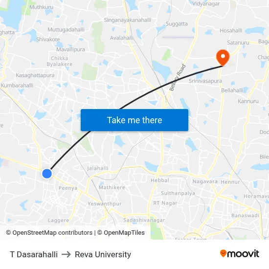 T Dasarahalli to Reva University map