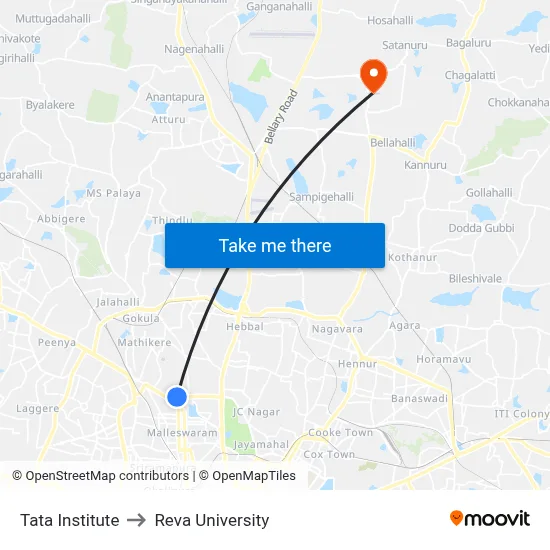 Tata Institute to Reva University map