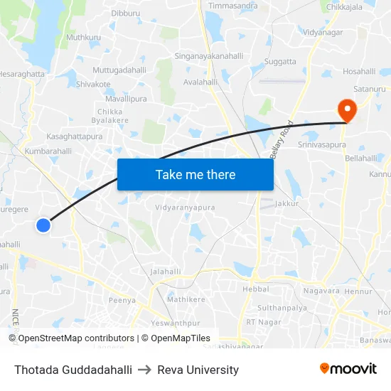 Thotada Guddadahalli to Reva University map