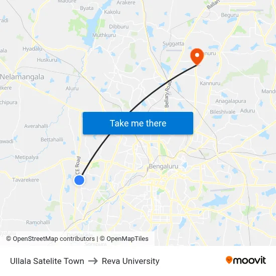 Ullala Satelite Town to Reva University map
