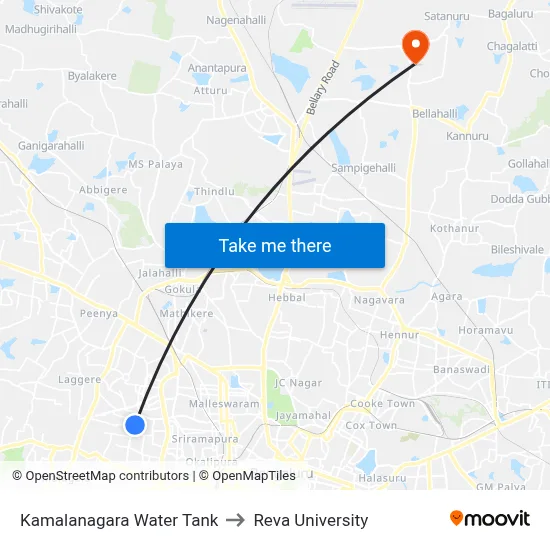 Kamalanagara Water Tank to Reva University map