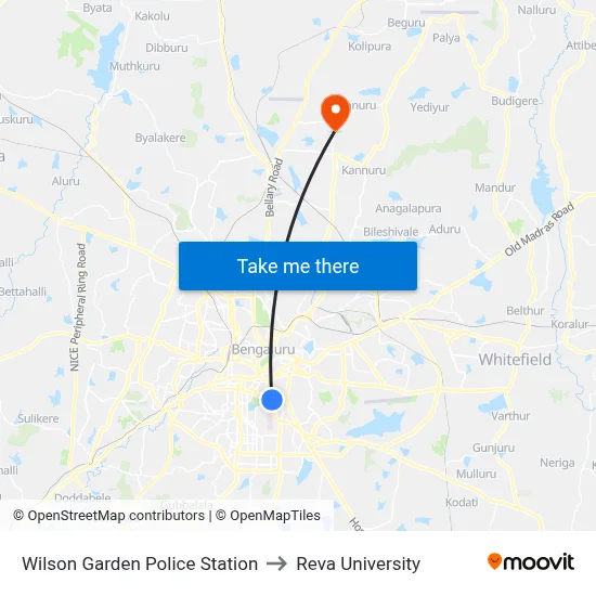 Wilson Garden Police Station to Reva University map