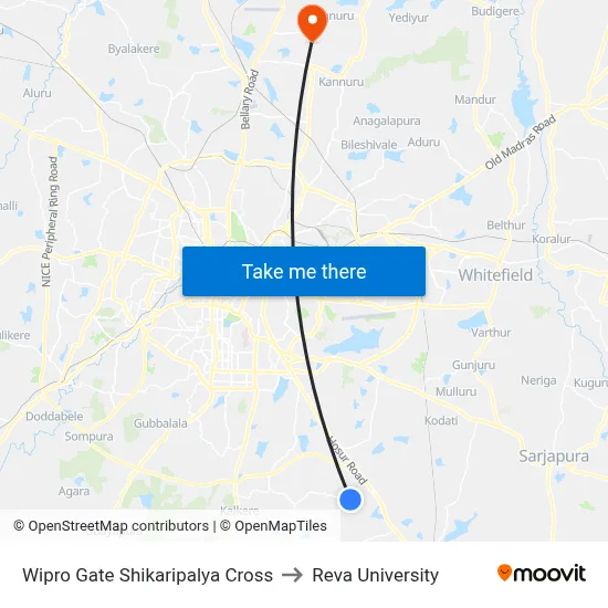 Wipro Gate Shikaripalya Cross to Reva University map