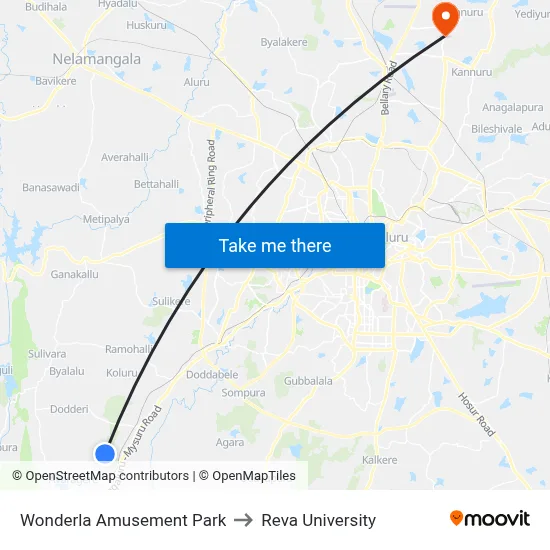 Wonderla Amusement Park to Reva University map