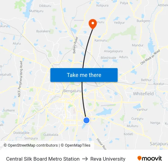 Central Silk Board Metro Station to Reva University map