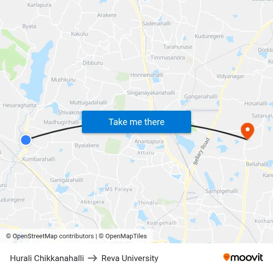 Hurali Chikkanahalli to Reva University map