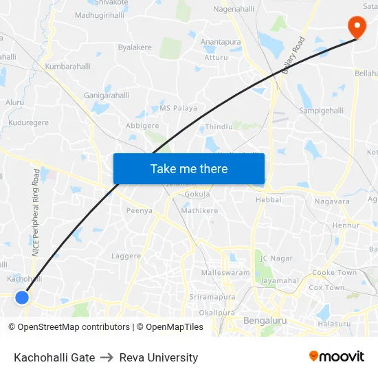 Kachohalli Gate to Reva University map
