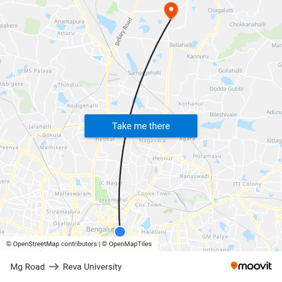 Mg Road to Reva University map