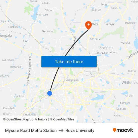 Mysore Road Metro Station to Reva University map