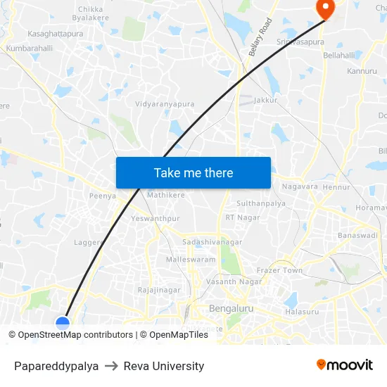 Papareddypalya to Reva University map