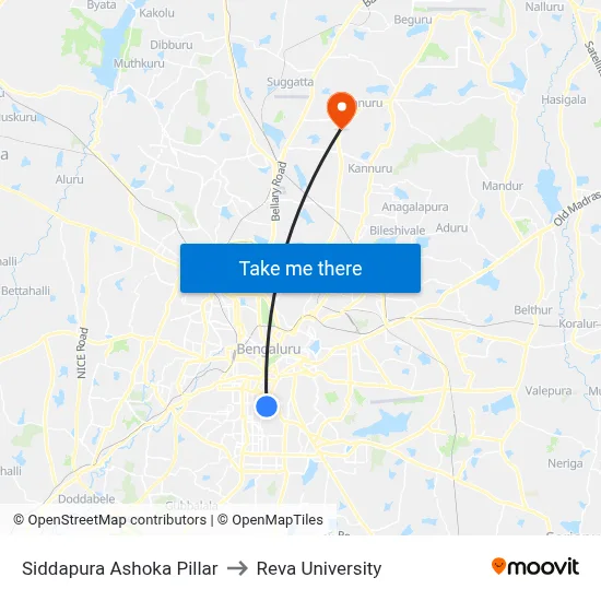 Siddapura Ashoka Pillar to Reva University map