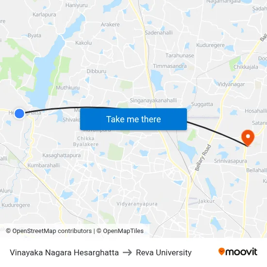 Vinayaka Nagara Hesarghatta to Reva University map