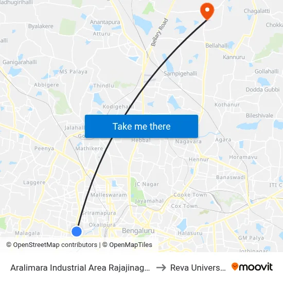 Aralimara Industrial Area Rajajinagara to Reva University map