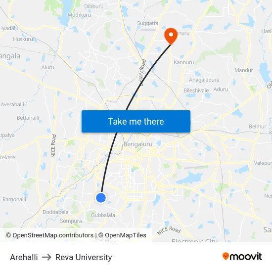 Arehalli to Reva University map