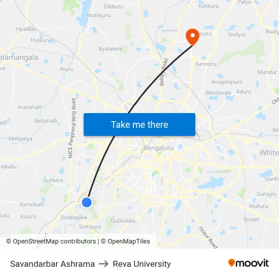 Savandarbar Ashrama to Reva University map