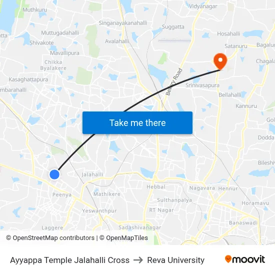 Ayyappa Temple Jalahalli Cross to Reva University map