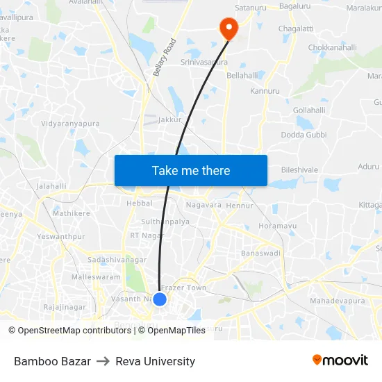 Bamboo Bazar to Reva University map