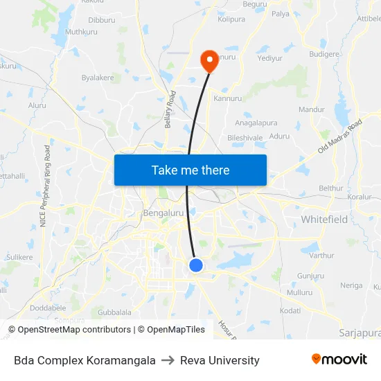 Bda Complex Koramangala to Reva University map