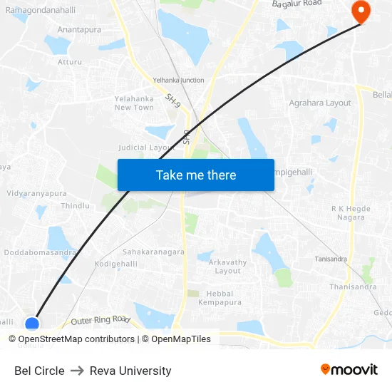 Bel Circle to Reva University map