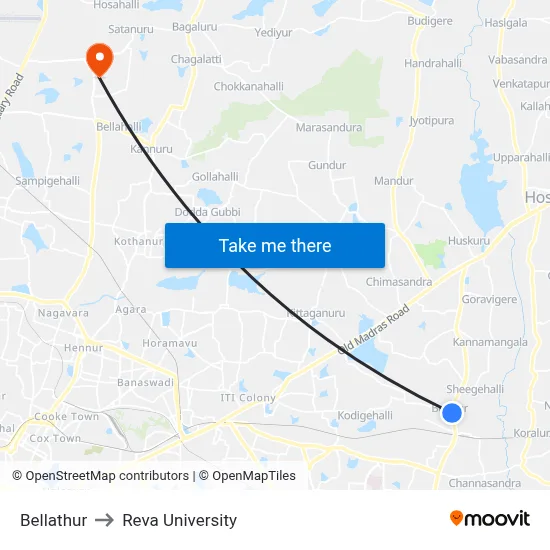 Bellathur to Reva University map