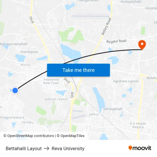 Bettahalli Layout to Reva University map
