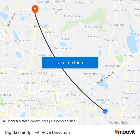 Big Bazzar Itpl to Reva University map