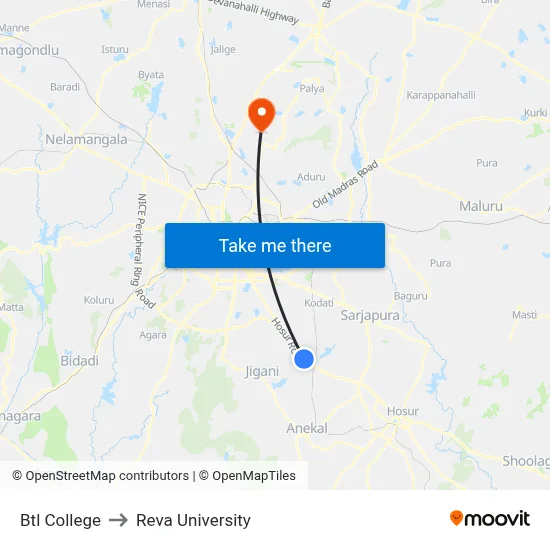 Btl College to Reva University map