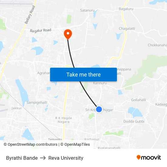 Byrathi Bande to Reva University map