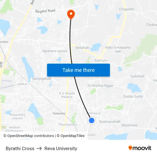 Byrathi Cross to Reva University map