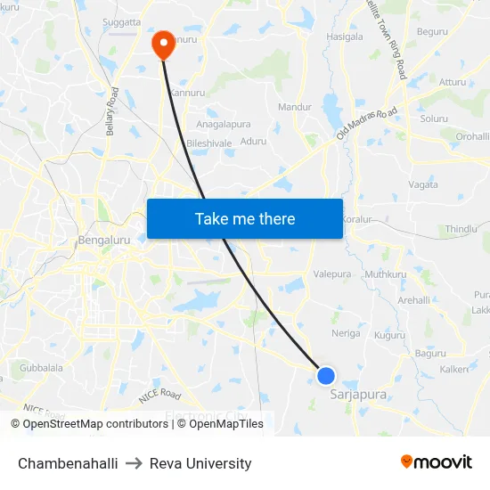 Chambenahalli to Reva University map