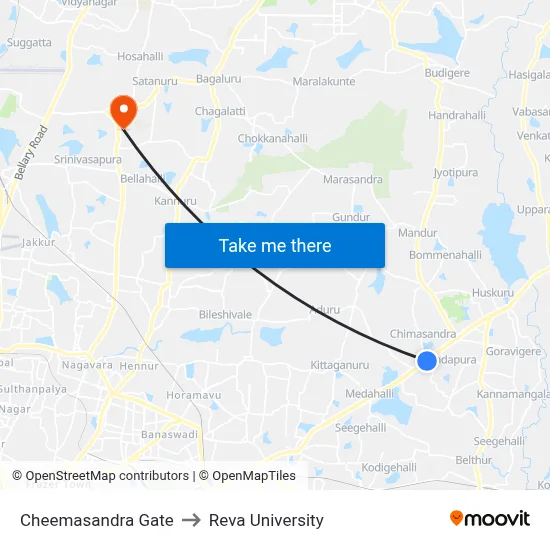 Cheemasandra Gate to Reva University map