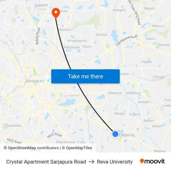 Crystal Apartment Sarjapura Road to Reva University map
