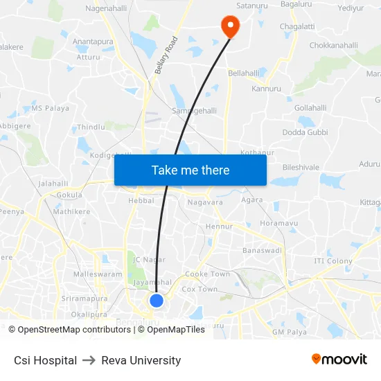 Csi Hospital to Reva University map