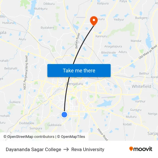 Dayananda Sagar College to Reva University map