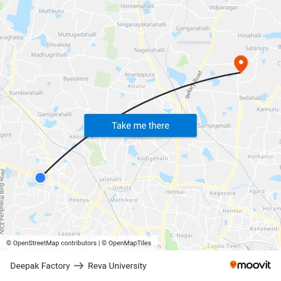 Deepak Factory to Reva University map
