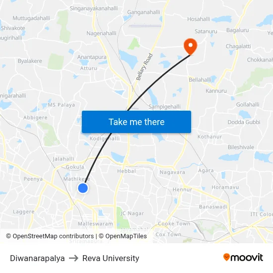 Diwanarapalya to Reva University map