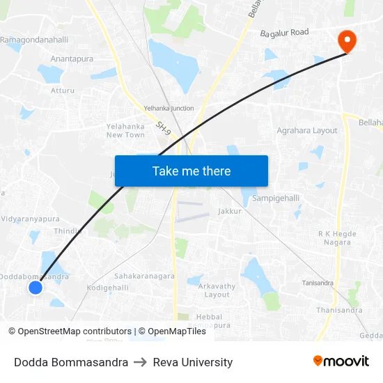 Dodda Bommasandra to Reva University map