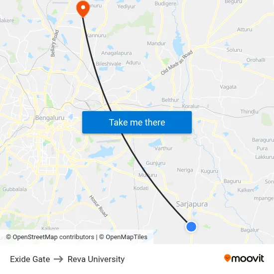 Exide Gate to Reva University map