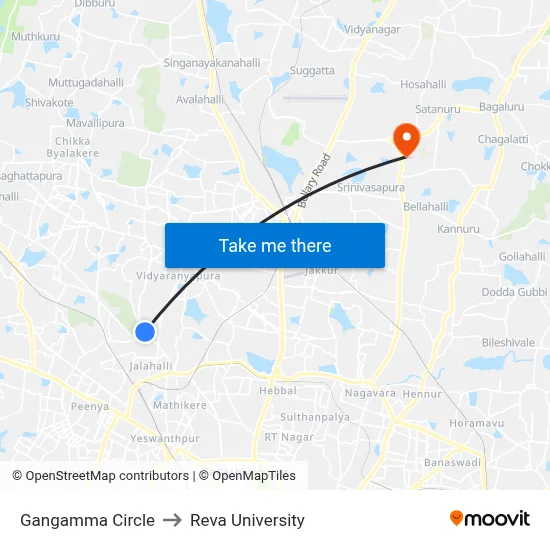 Gangamma Circle to Reva University map