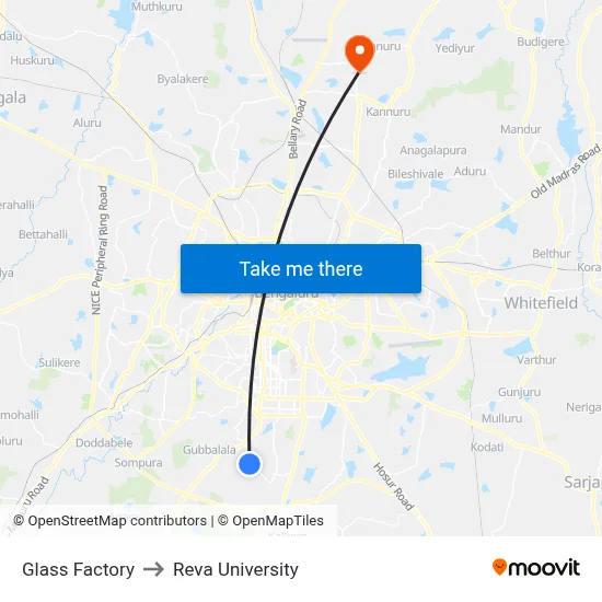 Glass Factory to Reva University map