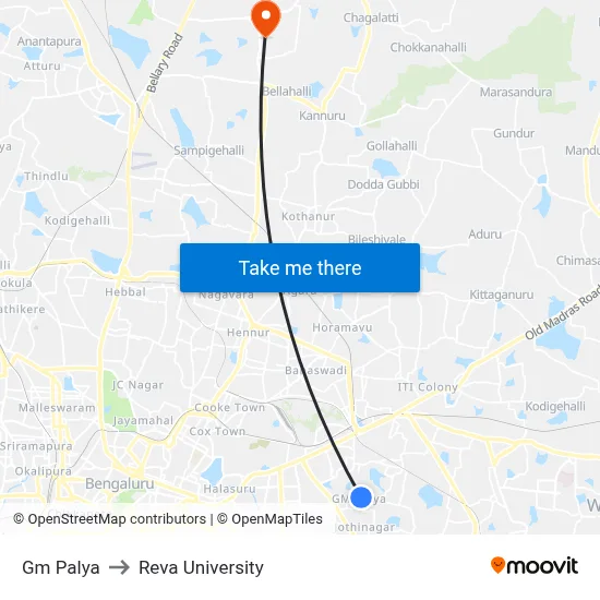 Gm Palya to Reva University map