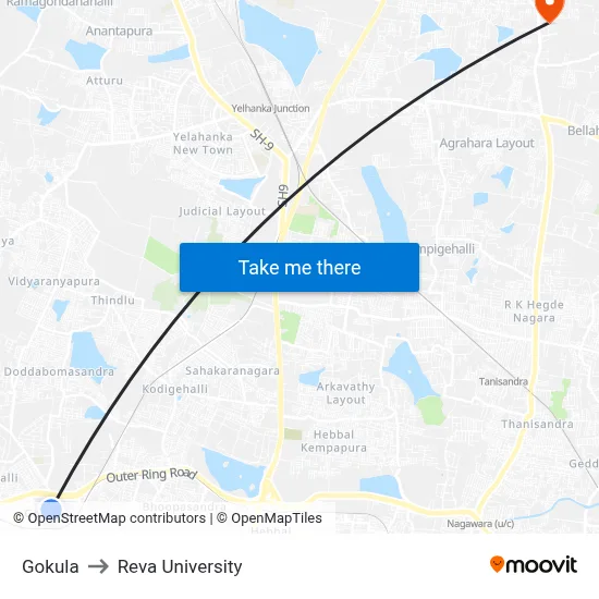 Gokula to Reva University map