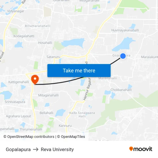 Gopalapura to Reva University map