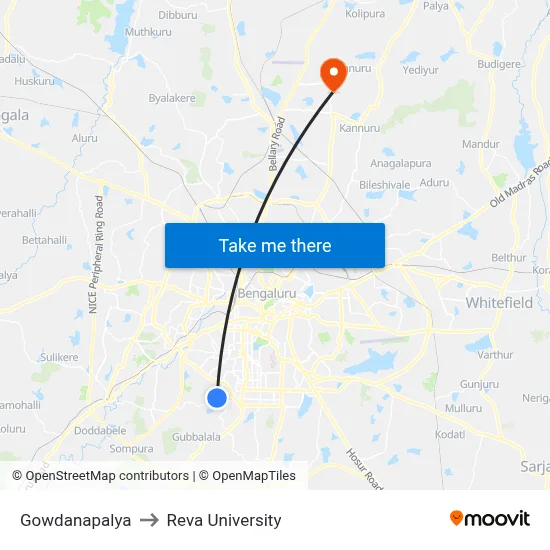 Gowdanapalya to Reva University map